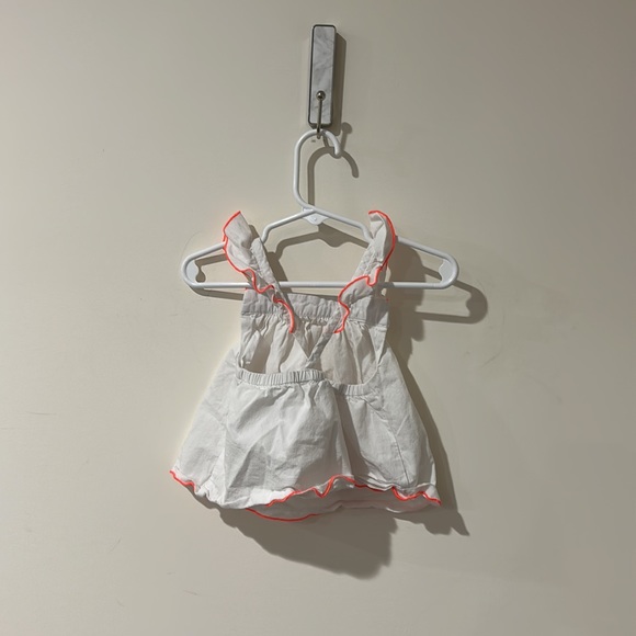 • Jacadi Paris • Baby Girls Cross Back Ruffle Tank Top White and Orange 18 Month - Picture 3 of 4